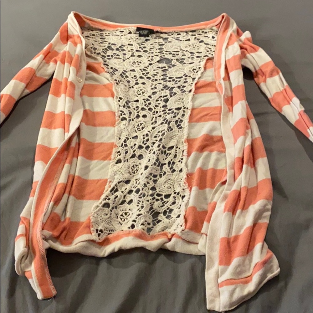 Salmon and white cardigan